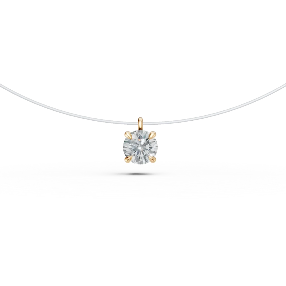 Lant fir transparent cu pandantiv din aur galben si diamant solitaire de 0.2ct