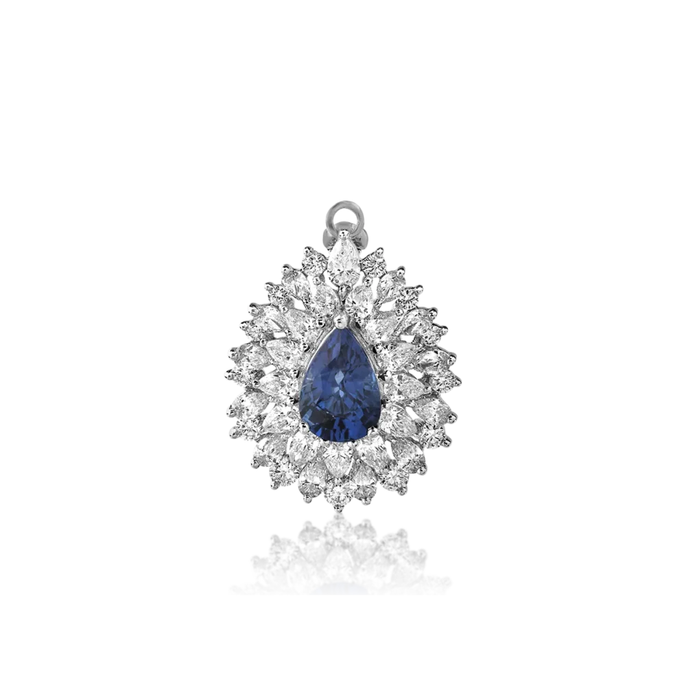 Pandant din aur alb cu safir de 1.98ct si diamante de 1.9ct