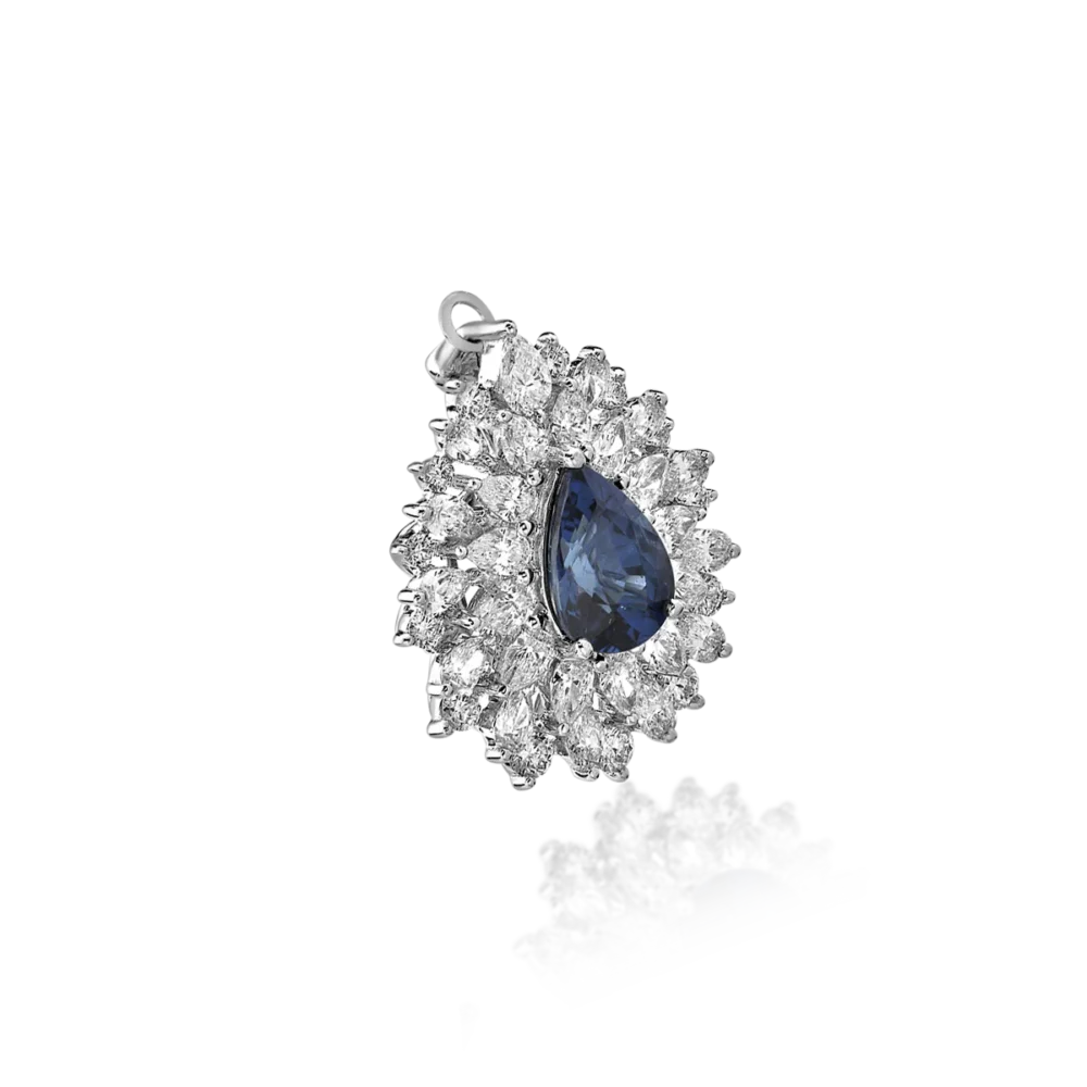 Pandant din aur alb cu safir de 1.98ct si diamante de 1.9ct - imagine 2