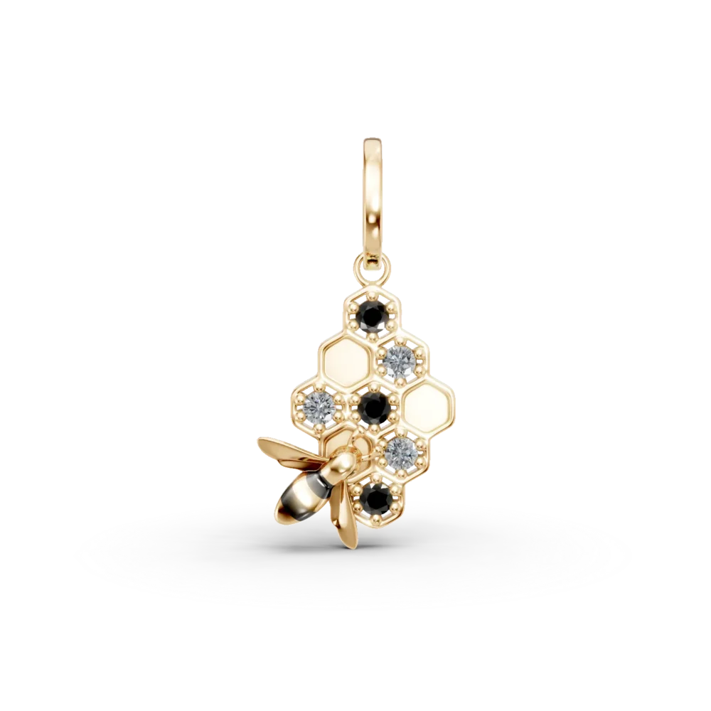Pandantiv albina din aur galben cu diamante negre si incolore de 0.08ct
