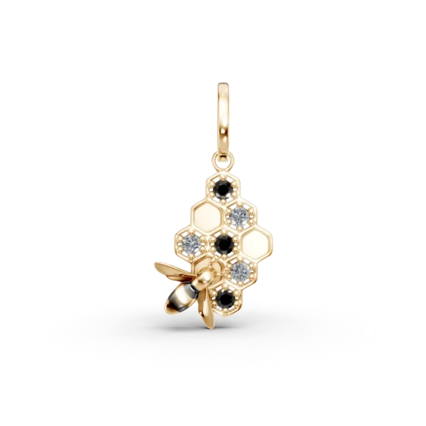 Pandantiv albina din aur galben cu diamante negre si incolore de 0.08ct