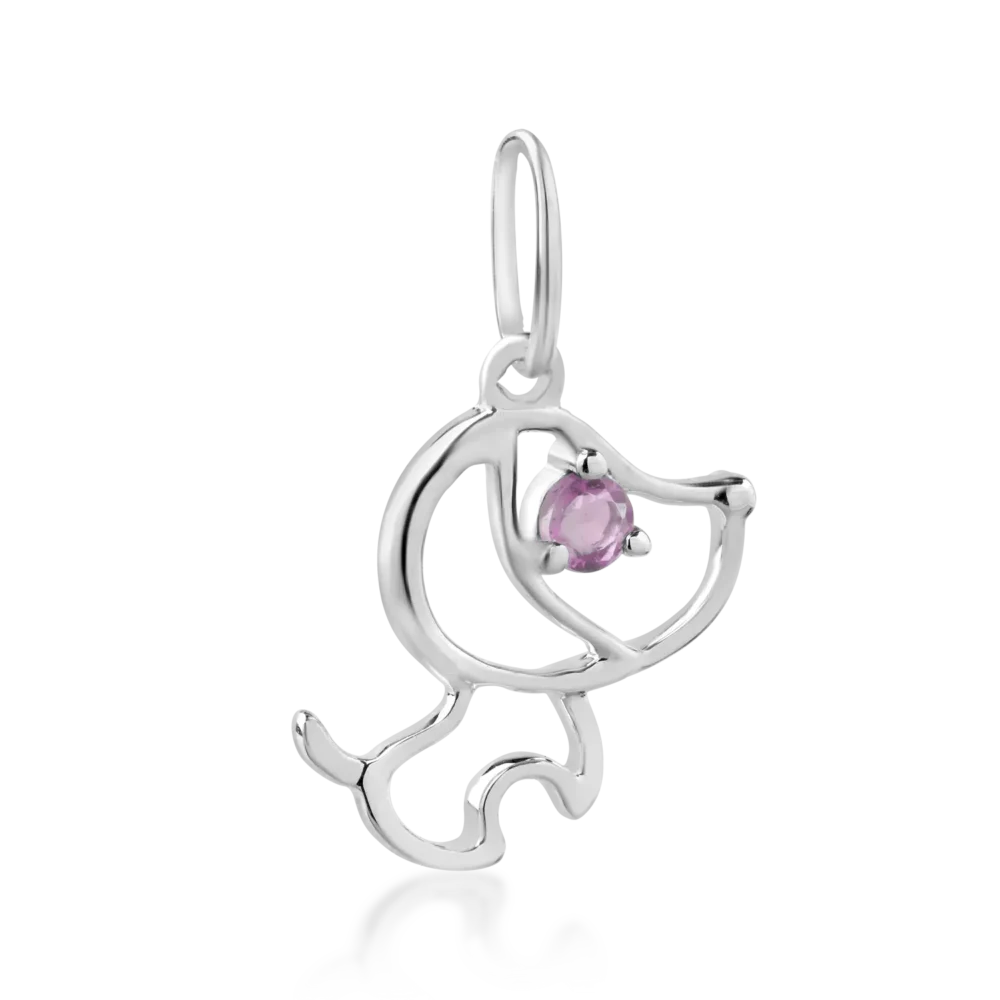 Pandantiv catelus pentru copii din aur alb cu safir roz de 0.05ct - imagine 2