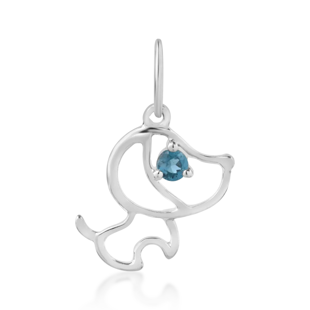 Pandantiv catelus pentru copii din aur alb cu topaz de 0.04ct