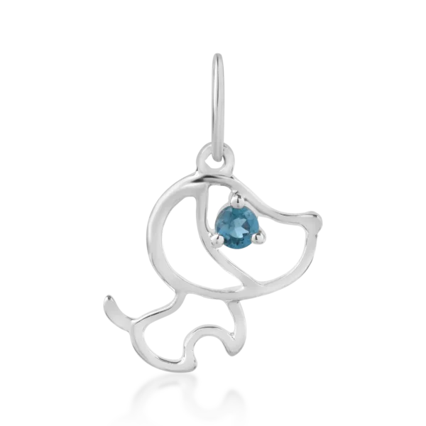 Pandantiv catelus pentru copii din aur alb cu topaz de 0.04ct