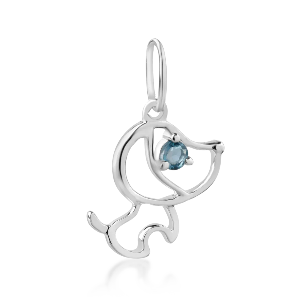 Pandantiv catelus pentru copii din aur alb cu topaz de 0.04ct - imagine 2