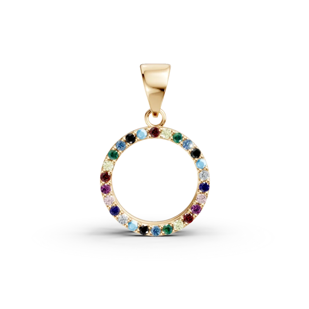 Pandantiv cerc din aur galben cu zirconii multicolore