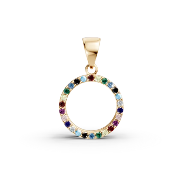 Pandantiv cerc din aur galben cu zirconii multicolore