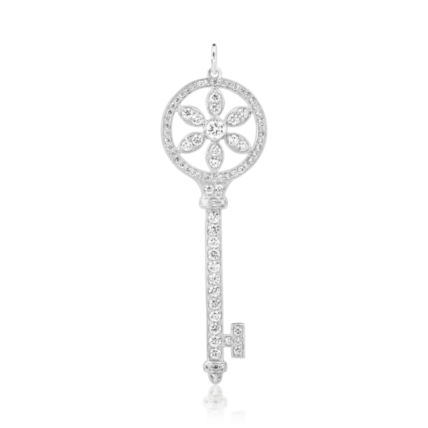 Pandantiv cheie din aur alb cu diamant de 0.11ct si diamante de 0.78ct
