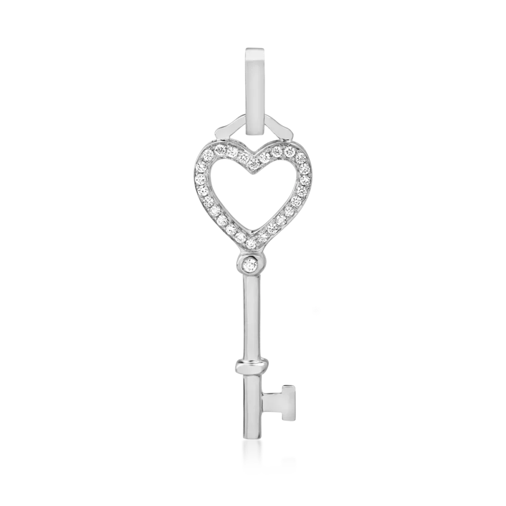 Pandantiv cheie din aur alb cu diamante de 0.08ct