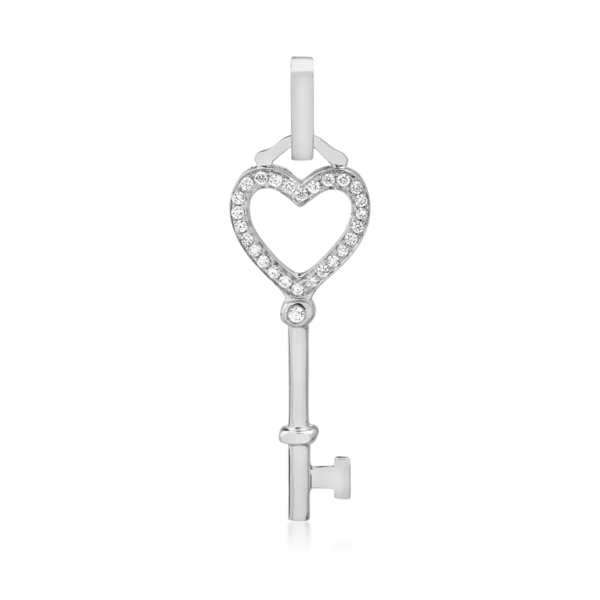 Pandantiv cheie din aur alb cu diamante de 0.08ct