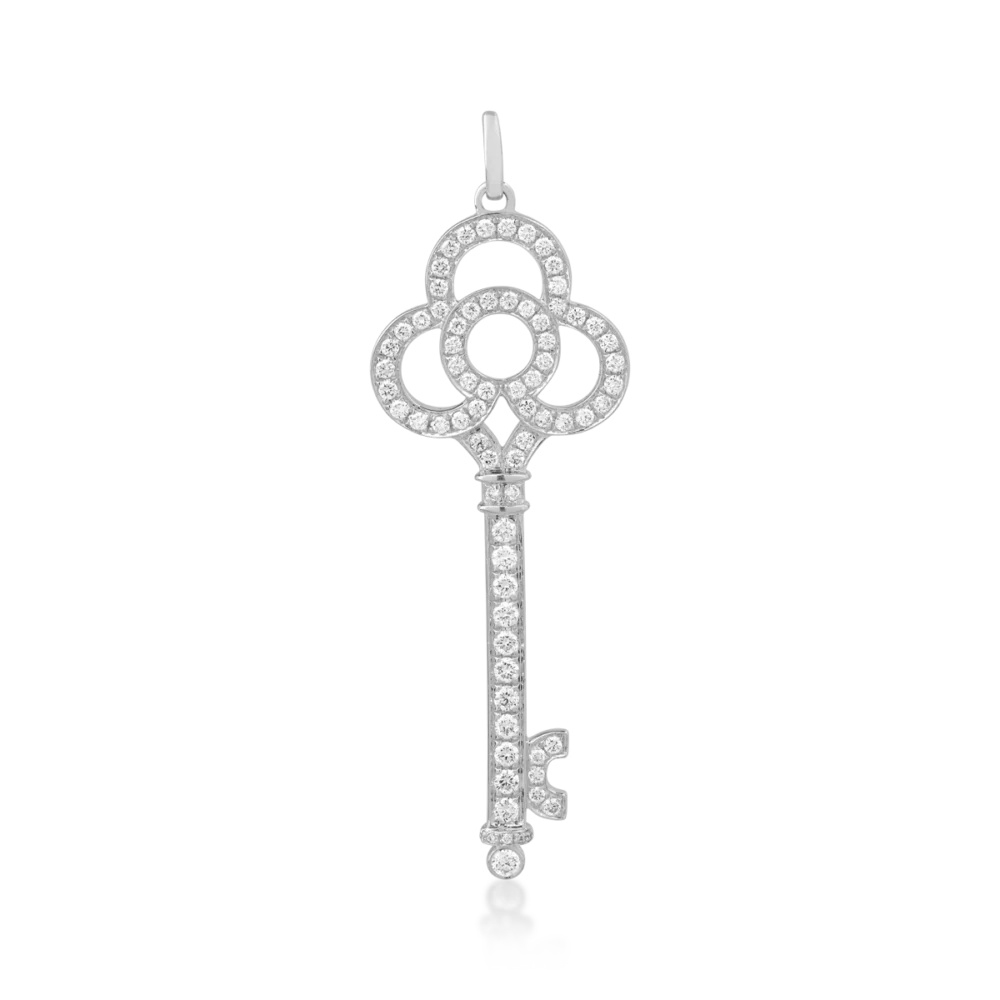 Pandantiv cheie din aur alb cu diamante de 0.85ct