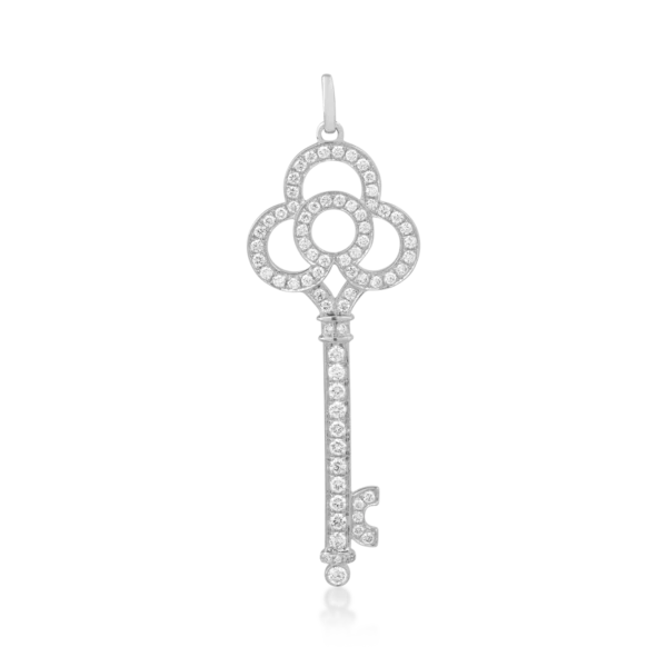 Pandantiv cheie din aur alb cu diamante de 0.85ct