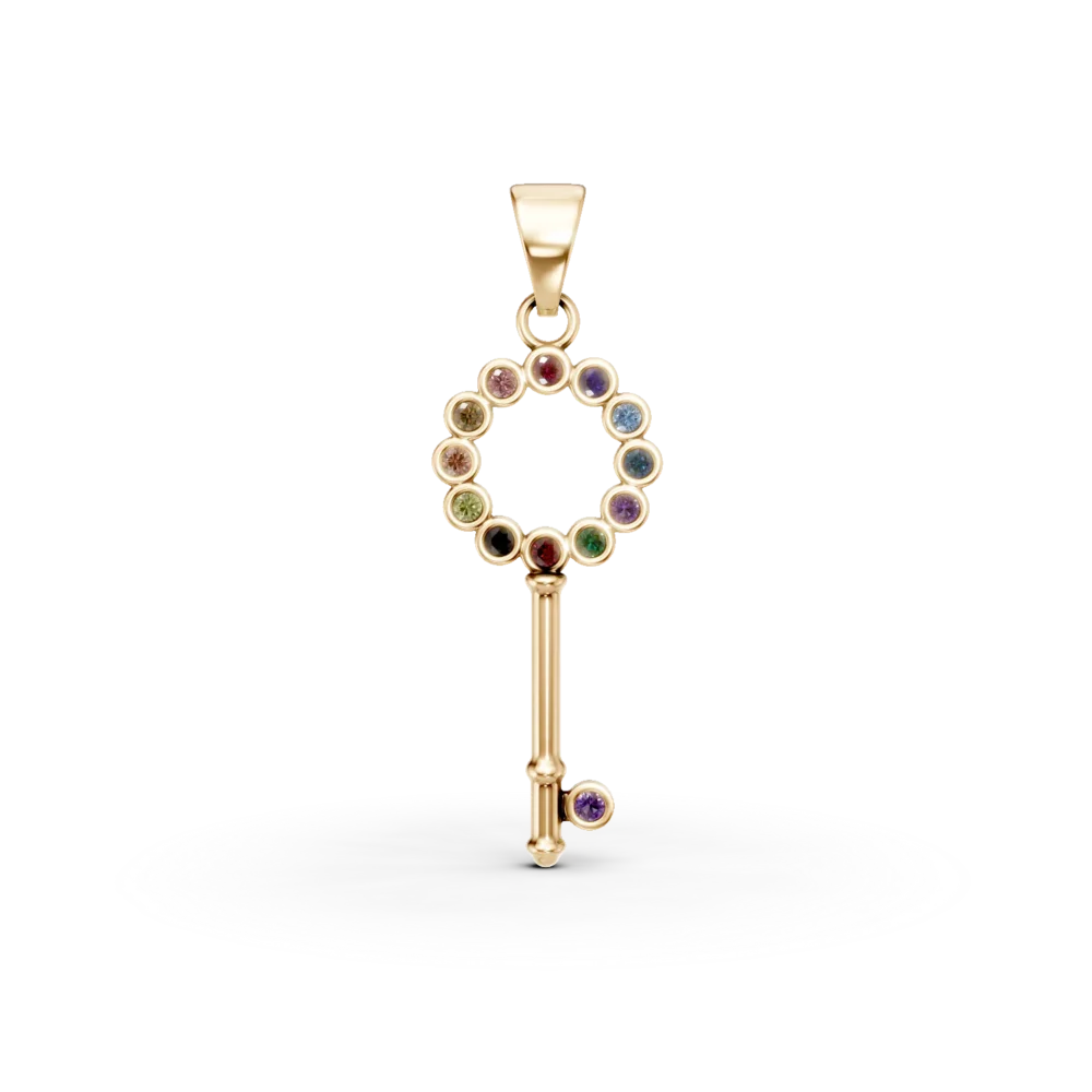 Pandantiv cheita din aur galben cu zirconia multicolore