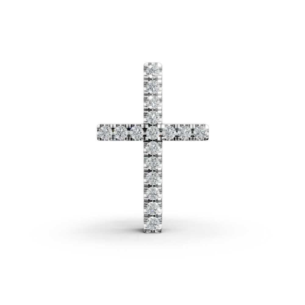 Pandantiv cruce din aur alb cu diamante de 0.06ct
