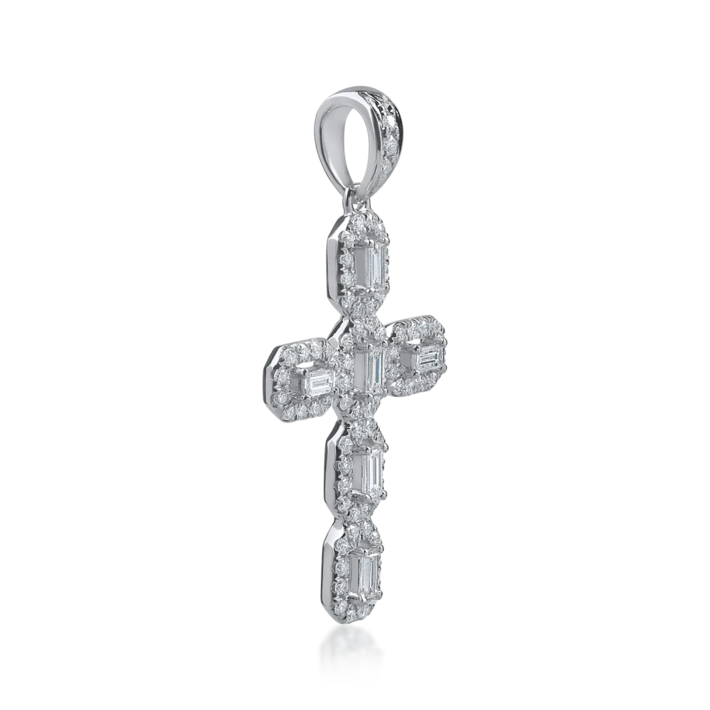 Pandantiv cruce din aur alb cu diamante baguette si rotunde de 0.5ct - imagine 2