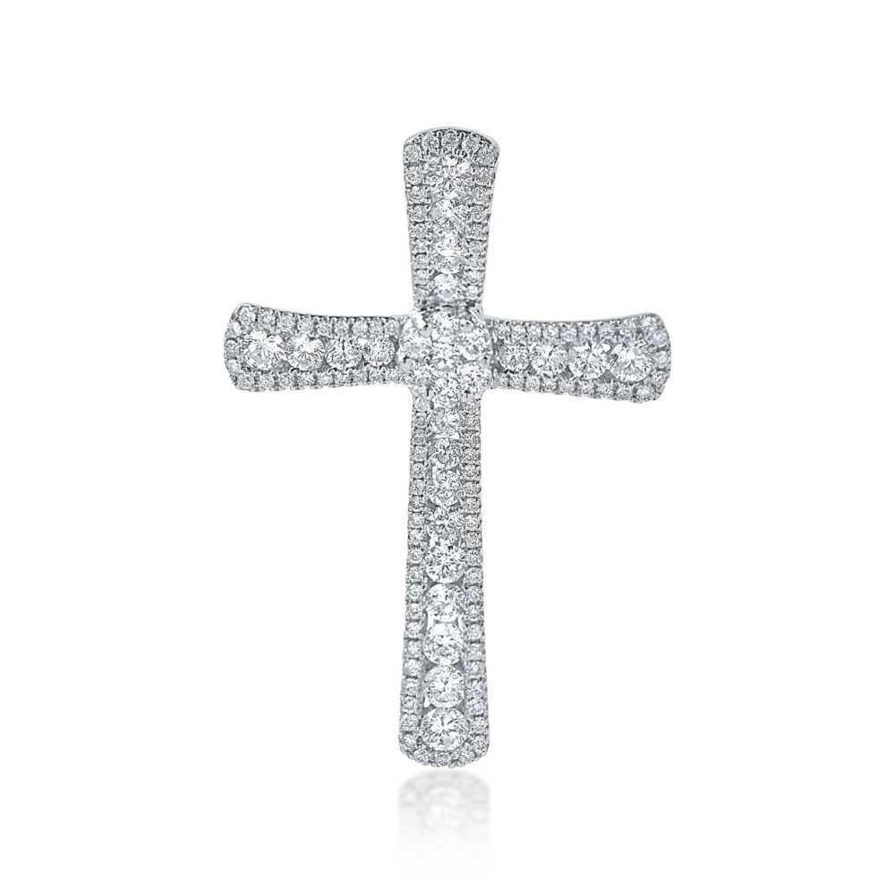 Pandantiv cruce din aur alb cu diamante de 1.4ct