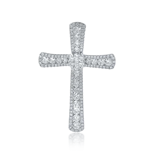 Pandantiv cruce din aur alb cu diamante de 1.4ct