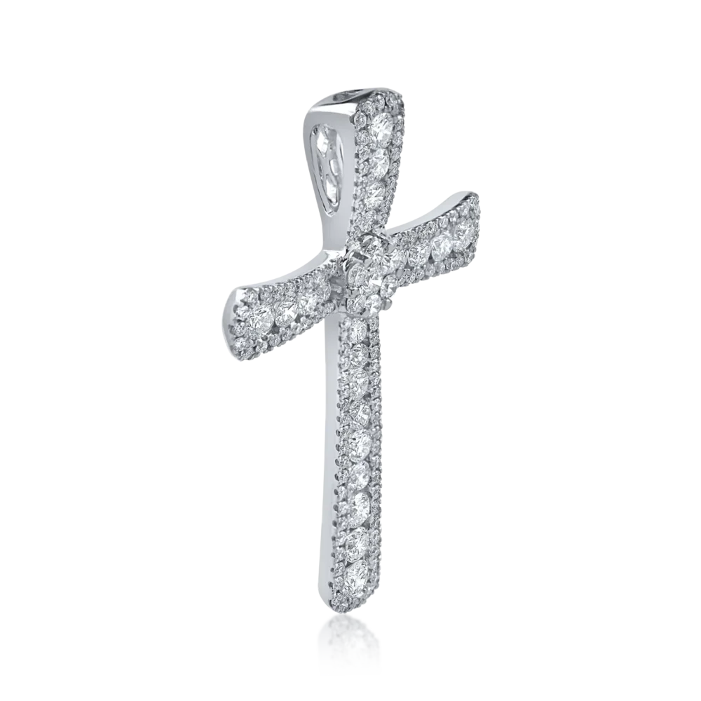 Pandantiv cruce din aur alb cu diamante de 1.4ct - imagine 2