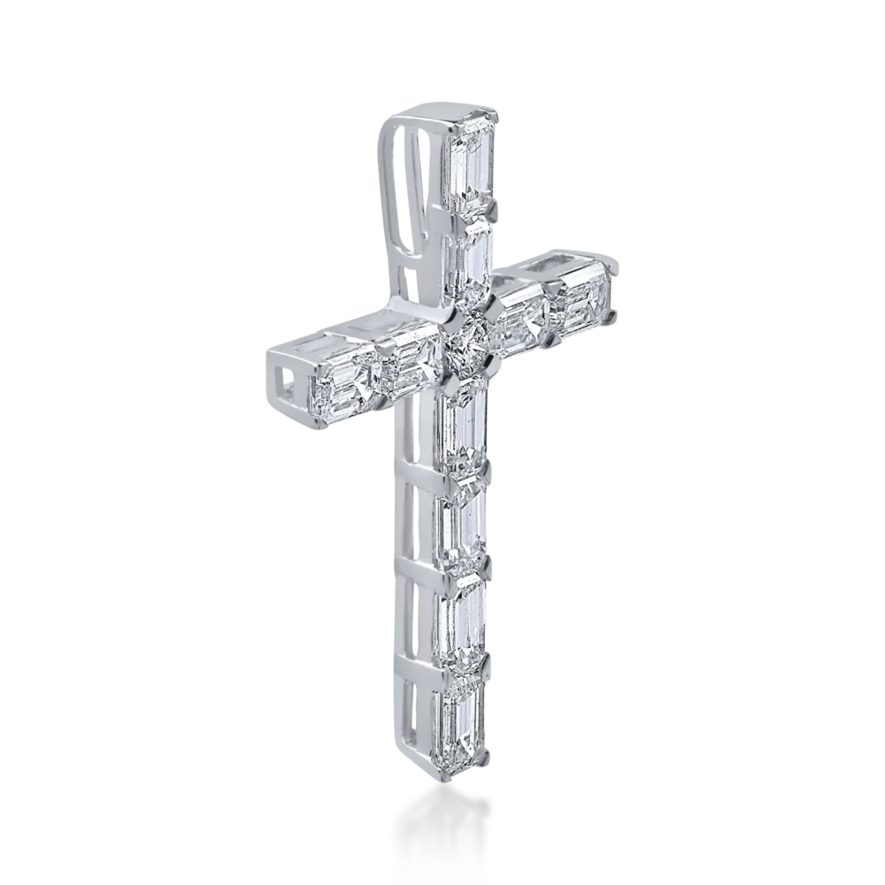 Pandantiv cruce din aur alb cu diamante baguette si rotunde de 1.9ct - imagine 2