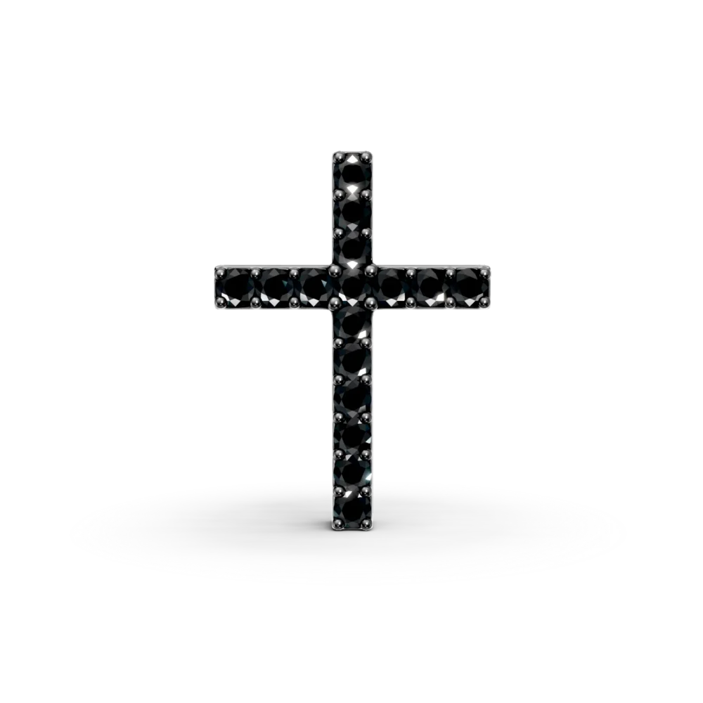 Pandantiv cruce din aur alb cu diamante negre de 0.33ct