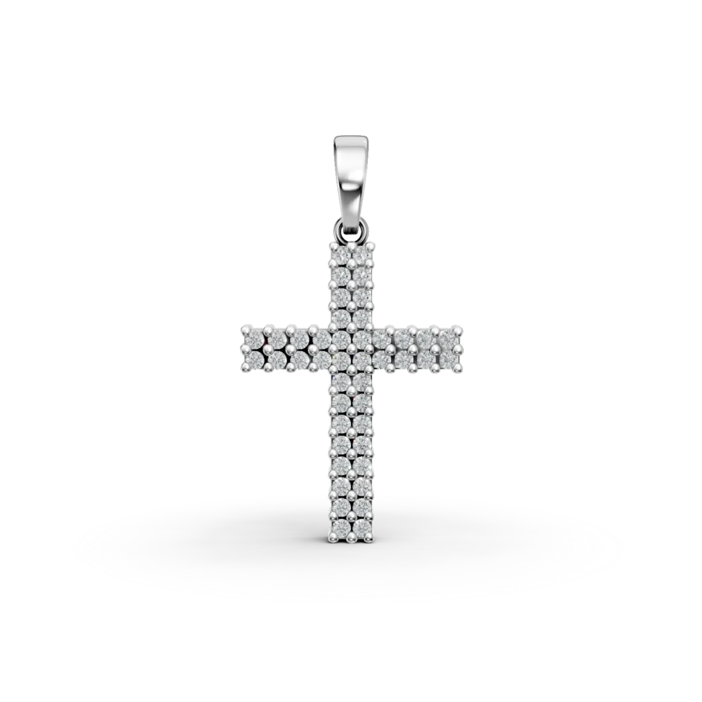 Pandantiv cruce din aur alb cu zirconia microsetting