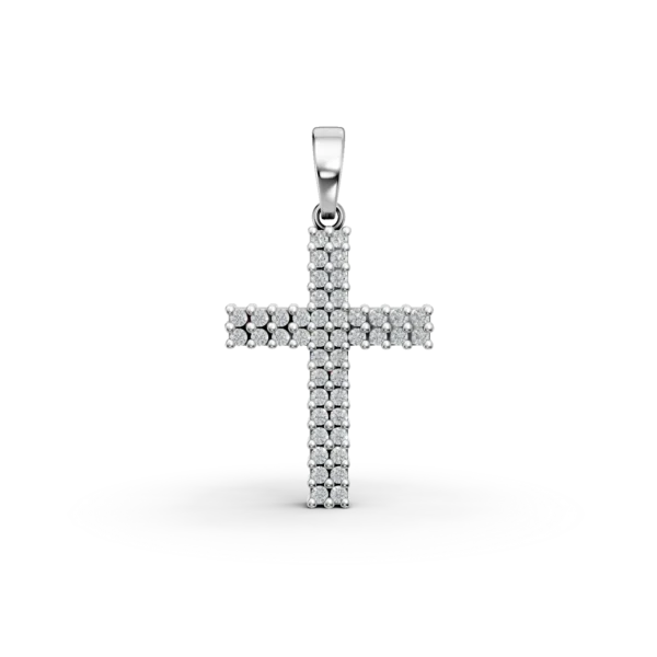 Pandantiv cruce din aur alb cu zirconia microsetting