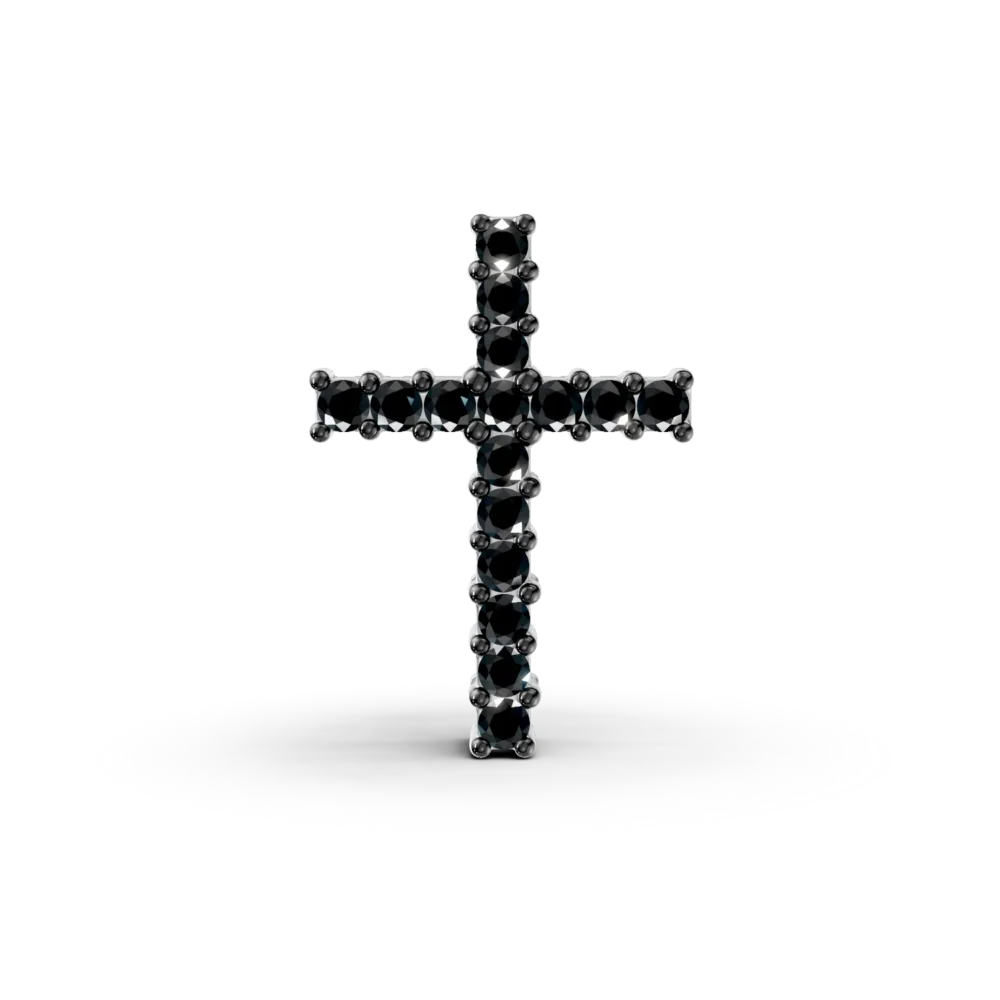 Pandantiv cruce din aur alb cu diamante negre de 0.14ct