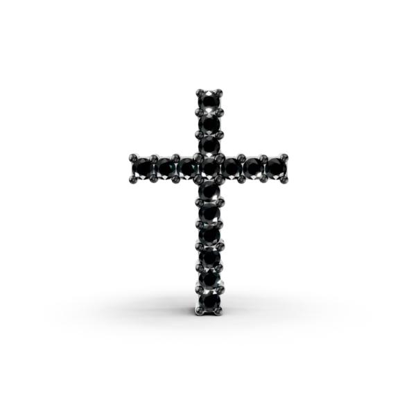 Pandantiv cruce din aur alb cu diamante negre de 0.14ct