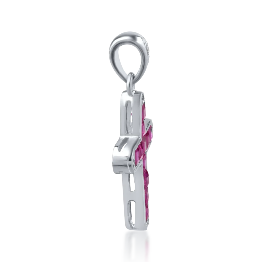 Pandantiv cruce din aur alb cu rubine square de 0.66ct si diamante de 0.03ct - imagine 3