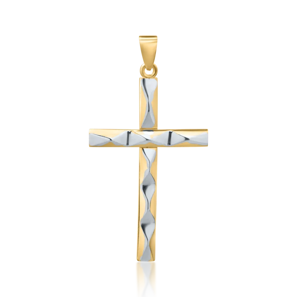 Pandantiv cruce din aur alb-galben