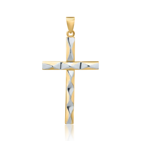 Pandantiv cruce din aur alb-galben