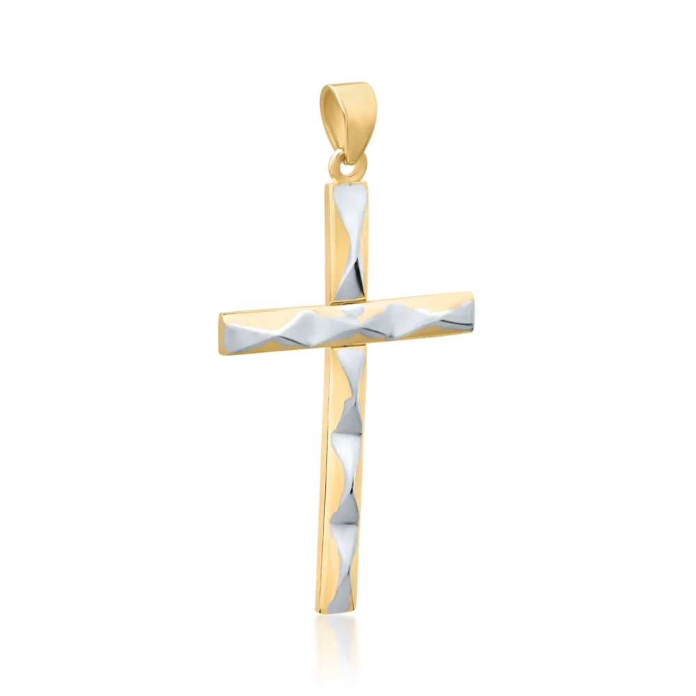 Pandantiv cruce din aur alb-galben - imagine 2