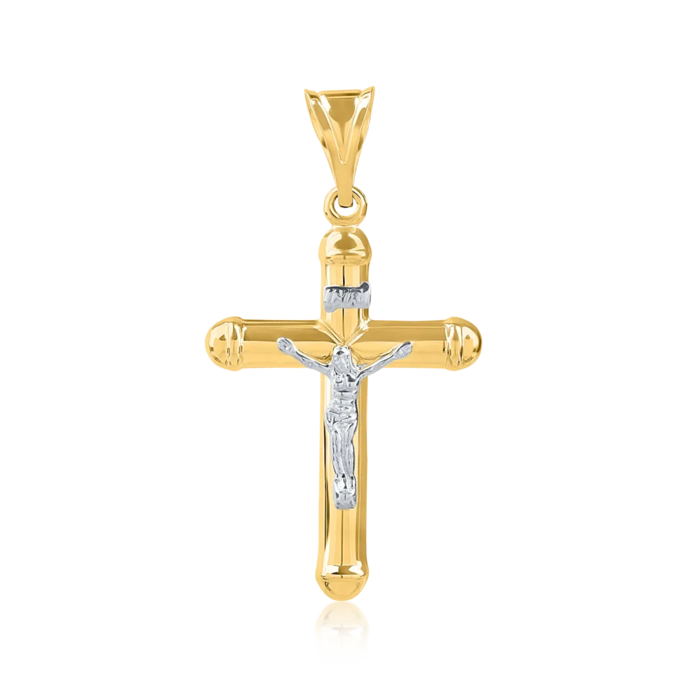 Pandantiv cruce din aur alb-galben pentru barbati