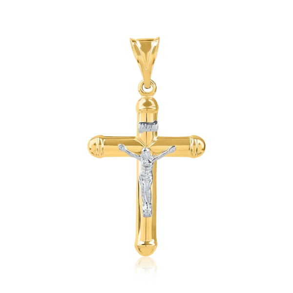 Pandantiv cruce din aur alb-galben pentru barbati