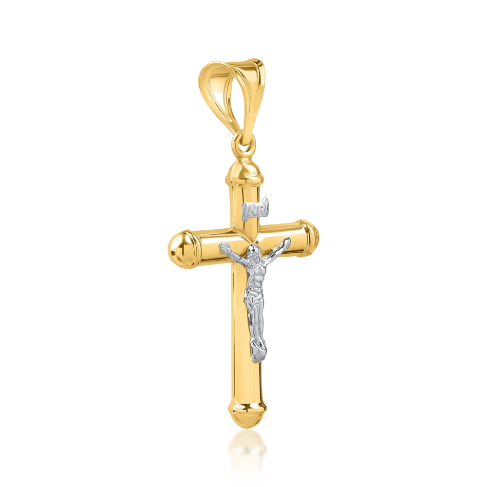 Pandantiv cruce din aur alb-galben pentru barbati - imagine 2