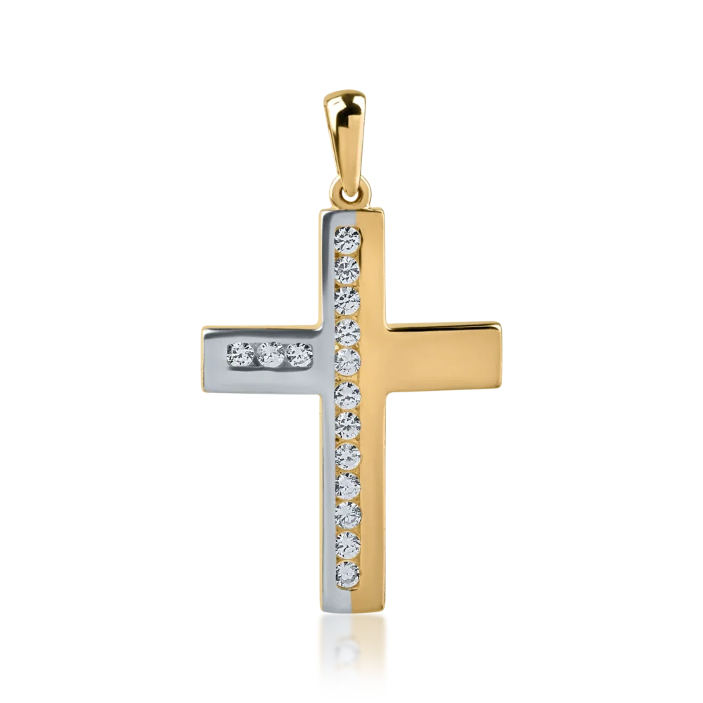 Pandantiv cruce din aur alb-galben