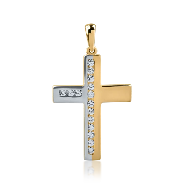 Pandantiv cruce din aur alb-galben