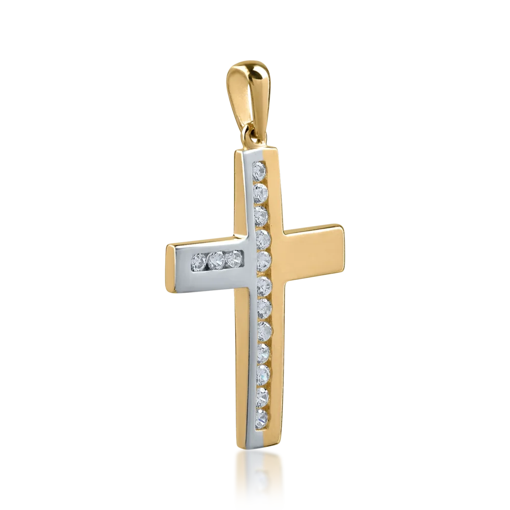 Pandantiv cruce din aur alb-galben - imagine 2
