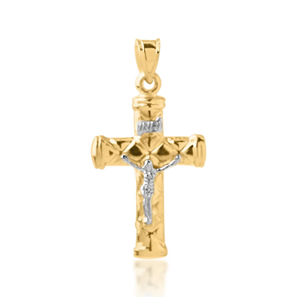 Pandantiv cruce din aur alb-galben