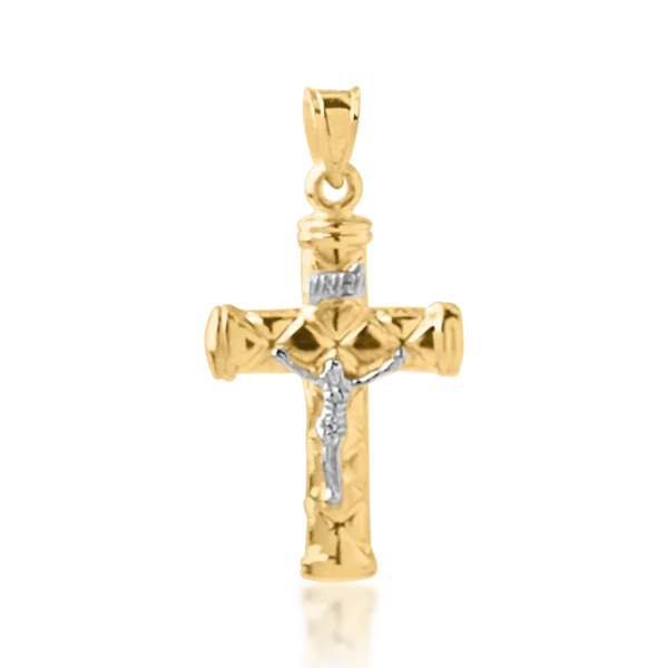 Pandantiv cruce din aur alb-galben