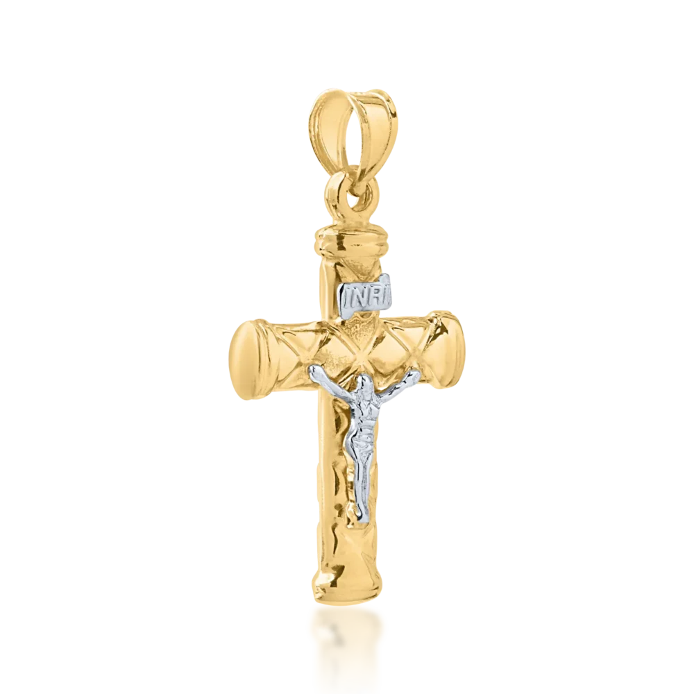 Pandantiv cruce din aur alb-galben - imagine 2