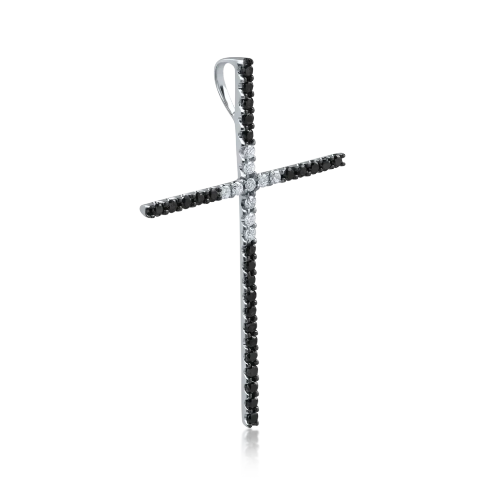 Pandantiv cruce din aur alb-negru cu diamante negre si incolore de 0.5ct - imagine 2