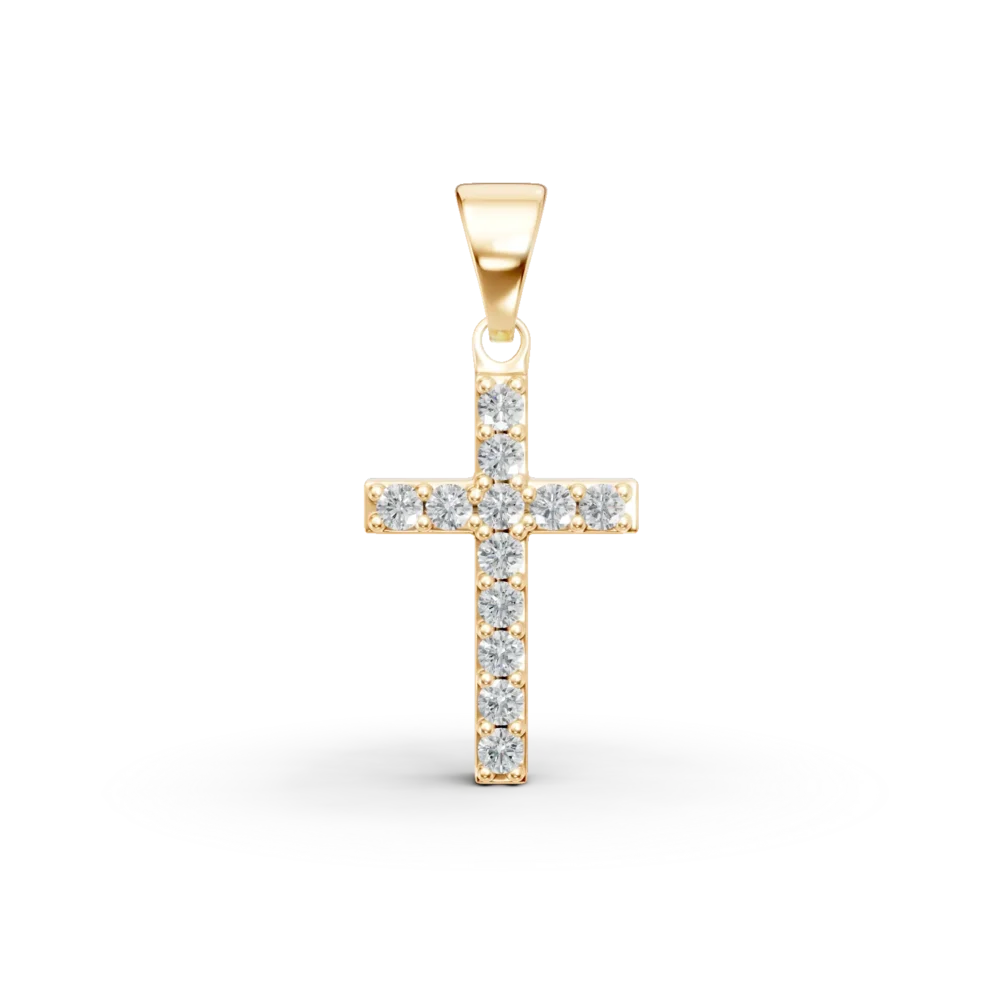 Pandantiv cruce din aur galben cu zirconii