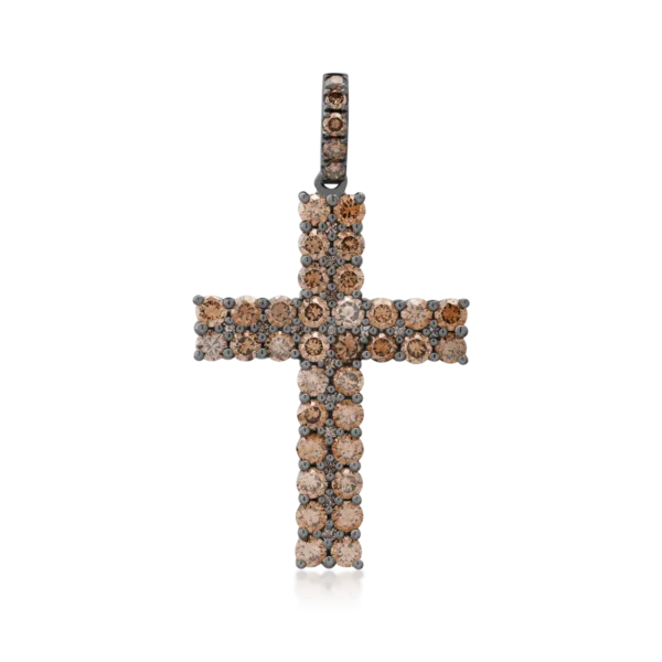 Pandantiv cruce din aur negru cu diamante maro de 1.85ct