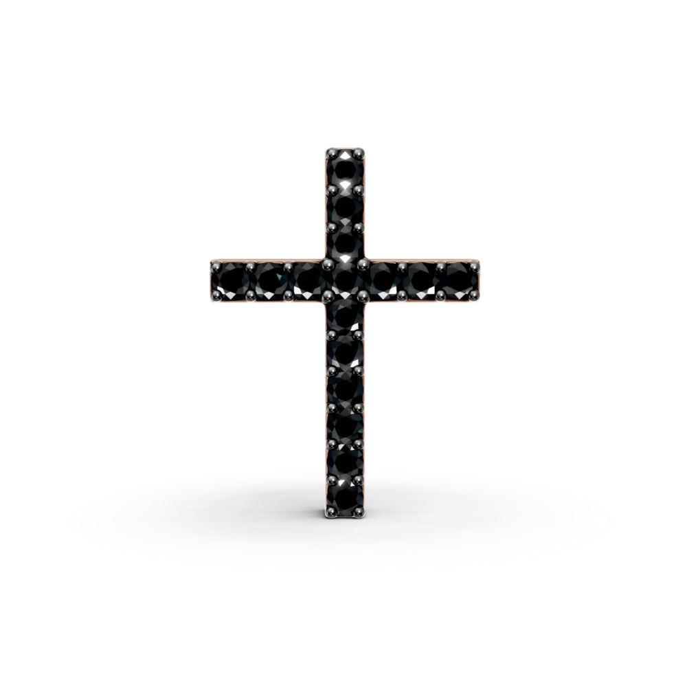 Pandantiv cruce din aur roz cu diamante negre de 0.33ct