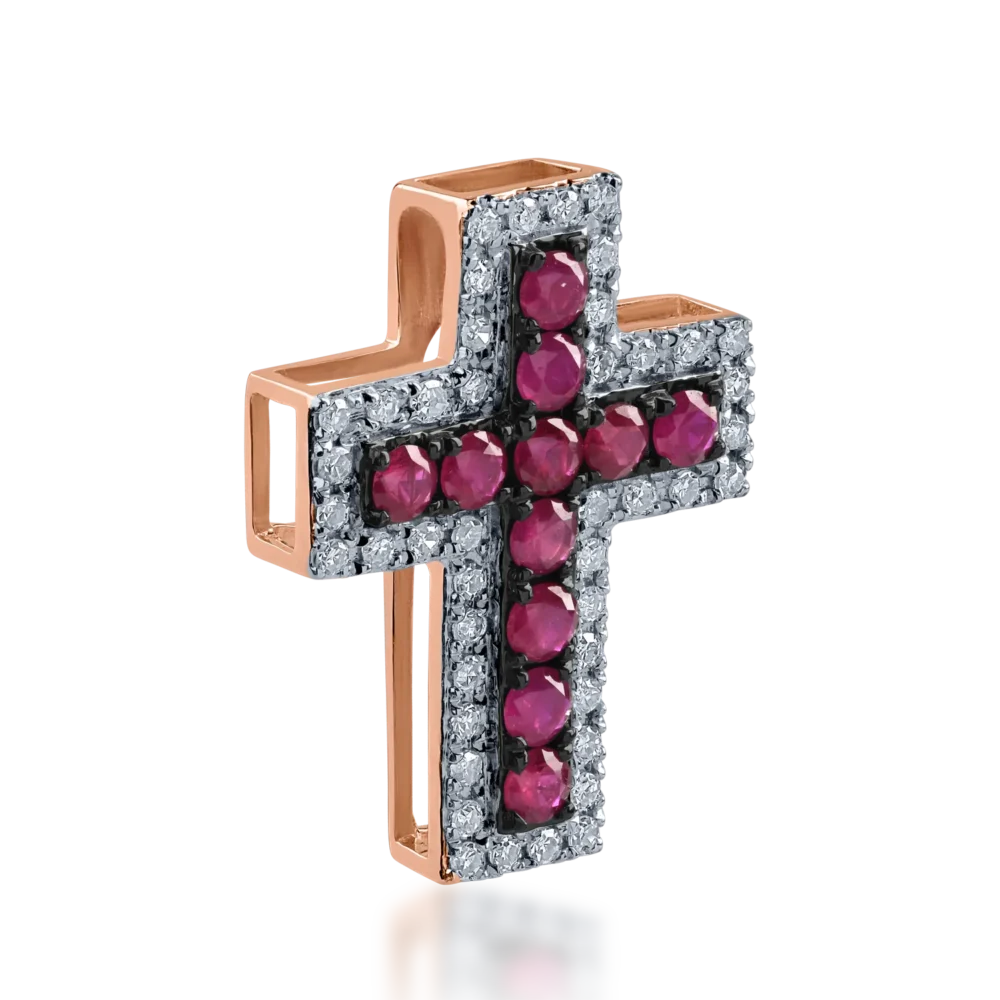 Pandantiv cruce din aur roz cu rubine de 0.287ct si diamante de 0.121ct - imagine 2