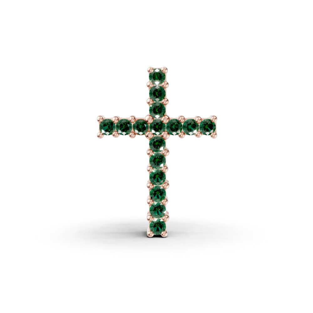 Pandantiv cruce din aur roz cu smaralde de 0.15ct