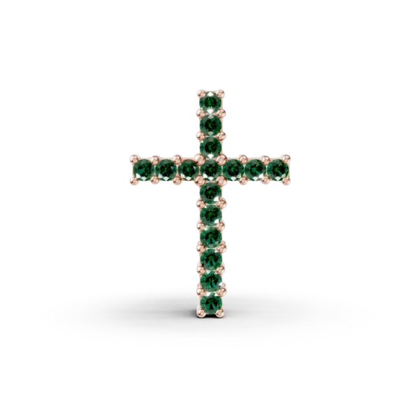 Pandantiv cruce din aur roz cu smaralde de 0.15ct