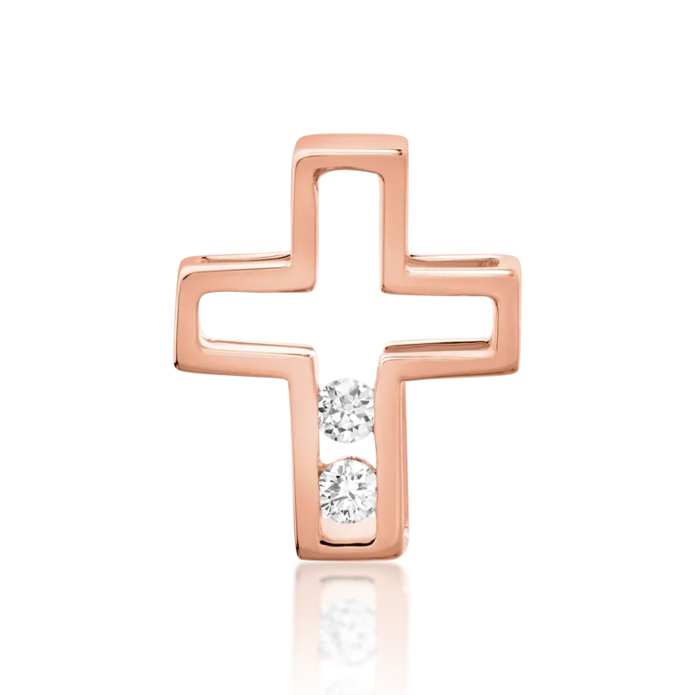 Pandantiv cruce din aur roz cu diamante de 0.029ct