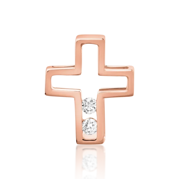 Pandantiv cruce din aur roz cu diamante de 0.029ct